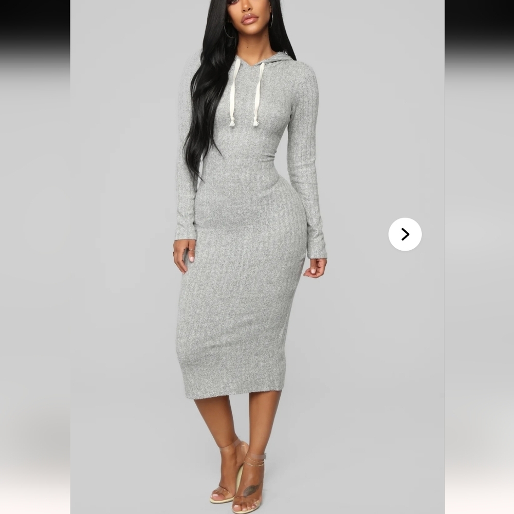 FASHION NOVA Play By Play Hoodie Midi Dress. Heathered Grey. Size Large. New.